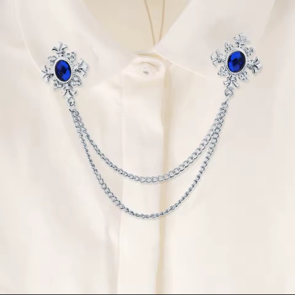 Anthropologie Silver and Blue Floral Brooch